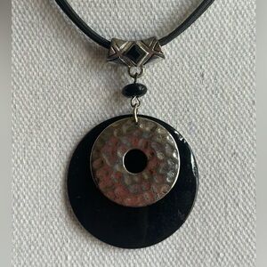 Silver and black circle necklace